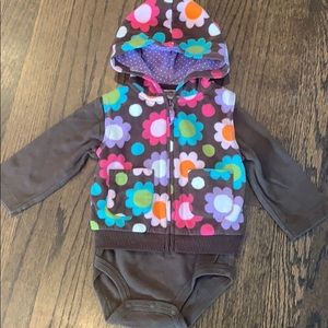 Flower sweater vest with long sleeve onesie 12mo